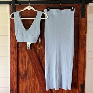 Light Blue Ribbed Two-Piece Set